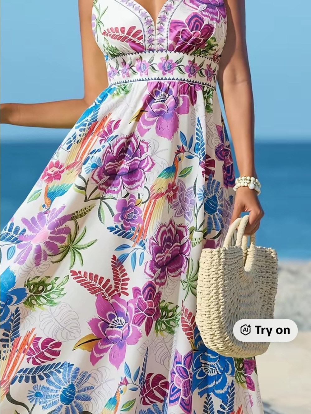 Cupshe White Maxi Dress with Purple & Blue Floral Print